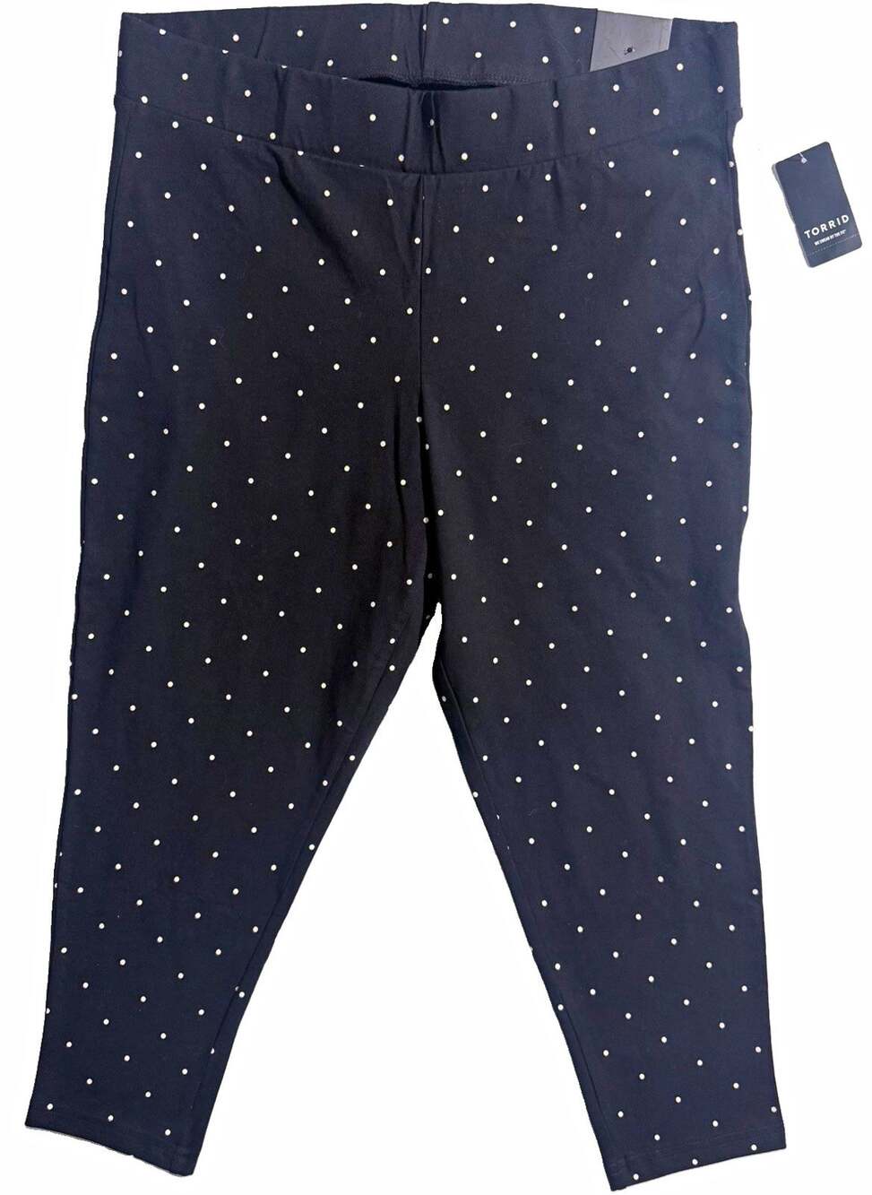 Torrid Size 2 Black White Polka Dot Ankle Pants Pull On Stretch Knit 22"